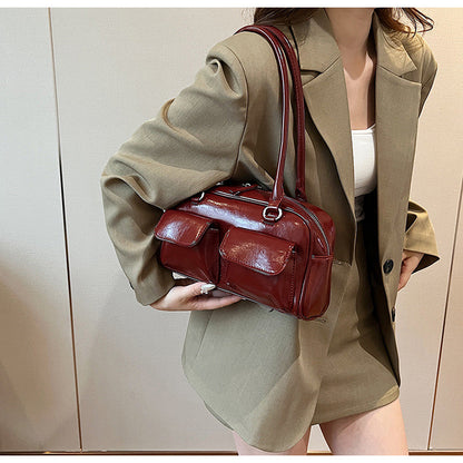 Ielgy Fashion Trend Boston Underarm Bag Melade Color Retro Bowling Shoulder Bag