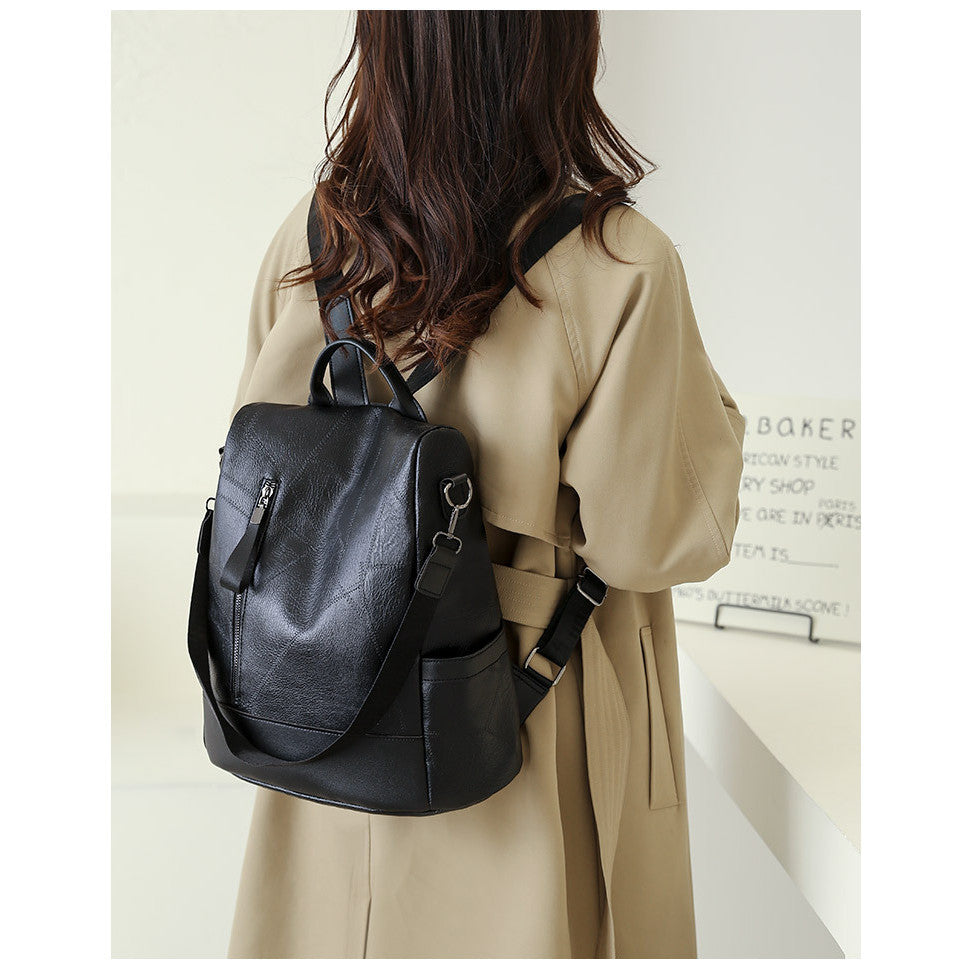 Ielgy Large Capacity Soft Leather Backpack Casual All-Match Ladies PU Backpack