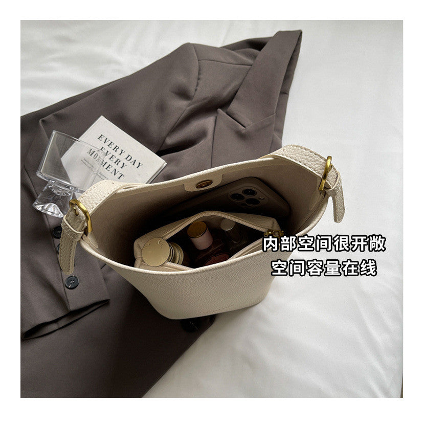 Ielgy Niche Design Bucket Bag Simple All-Match Cross-Body Retro Commuter Shoulder Bag