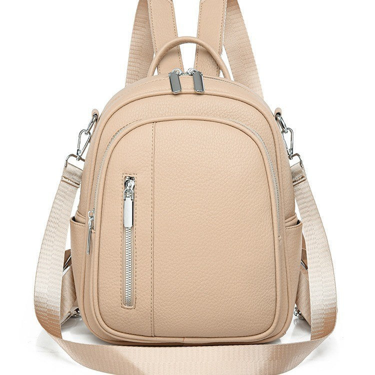 Ielgy Ladies Backpack Korean Version Soft Leather All-Match Simple Backpack Candy Color Cute Small Bag Travel Backpack