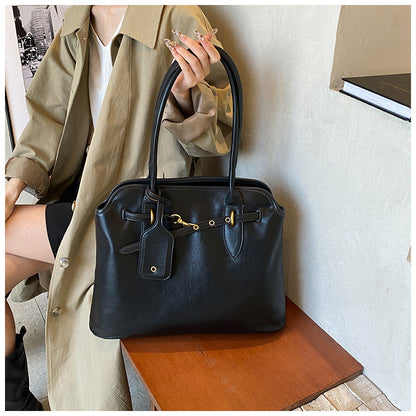 Ielgy High-End Feeling Large-Capacity Underarm Tote Bag Fashion Retro Lock Simple One-Shoulder Large Bag T