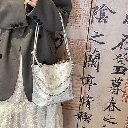 Ielgy New Chinese Style Chinese Style Embroidered Bucket Bag Trendy All-Match Tote Bag Large Capacity Shoulder Messenger Bag