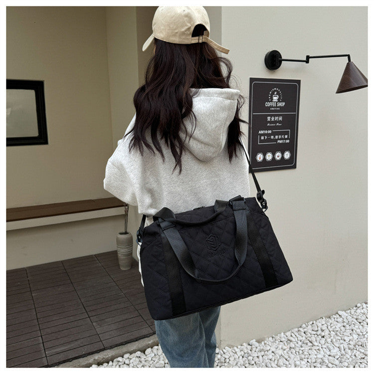 Ielgy Ladies Gym Bag Fashion Portable Travel Storage Bag Diamond Oxford Cloth Lightweight Dry Wet Separation Travel Duffel Bag