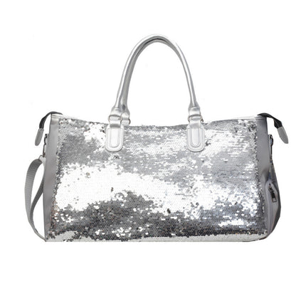 Ielgy Summer Fashion Large-Capacity Travel Bag High-End Feeling Dry Wet Separation Sequins Short-Distance Travel Portable Shoulder Bag