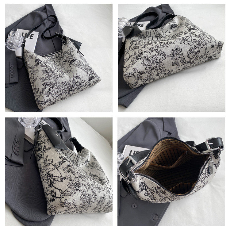 Ielgy Casual Messenger Tote Bag Embroidered Jacquard Fabric Fashion Large-Capacity Shoul