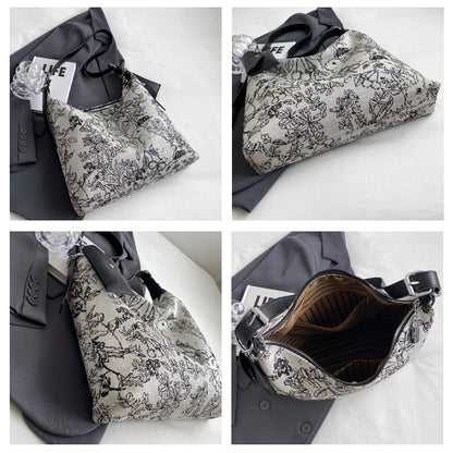 Ielgy Casual Messenger Tote Bag Embroidered Jacquard Fabric Fashion Large-Capacity Shoul