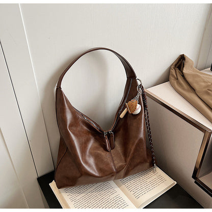 Ielgy Large-Capacity All-Match Lazy High-End Shoulder Underarm Bag Commuter Soft Leather Tote Bag