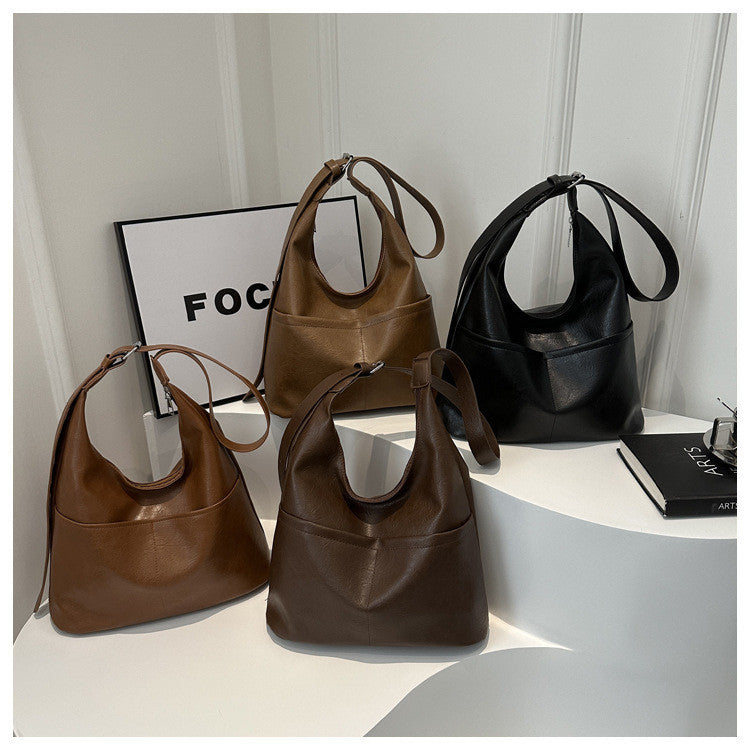 Ielgy Ladies Simple Commuter Underarm Bag Large Capacity Shoulder Tote Bag