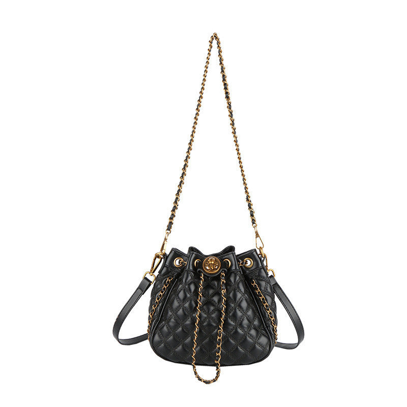 Ielgy Large Capacity Fashionable Diamond Chain Bag Shoulder Bucket Bag