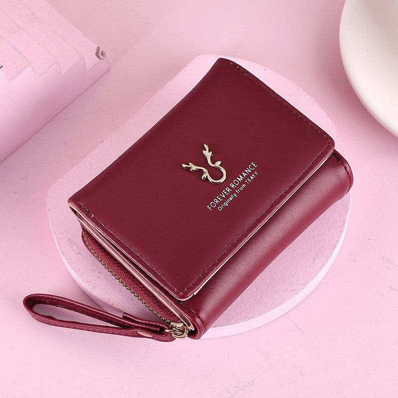 Ielgy Ladies Wallet PU Short Mini Zipper Female Wallet Cartoon 30% Off Buckle Card Holder