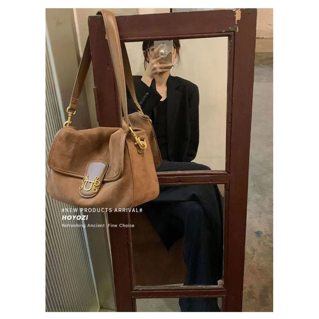 Ielgy Suede Underarm Bag Autumn Winter Niche Retro One-Shoulder Messenger Tote Bag