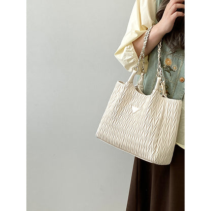 Ielgy Female Bag Pleated Tote Bag Commuter All-Match One-Shoulder Portable Chain Big Bag