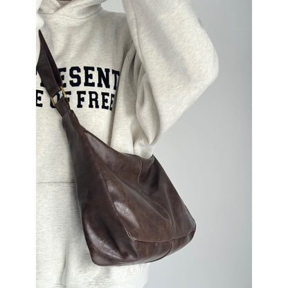 Ielgy Retro Tote Bag Preppy Style All-Match Large-Capacity One-Shoulder Commuter Messenger Bag