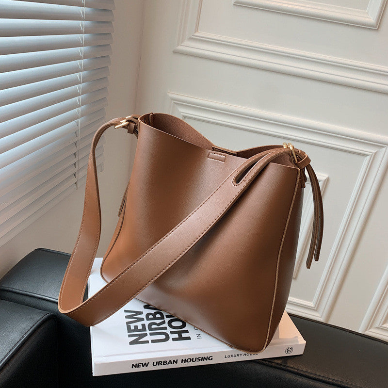 Ielgy Texture Big Bag Trendy All-Match Large-Capacity Broadband Cross-Body High-End Bucket Bag
