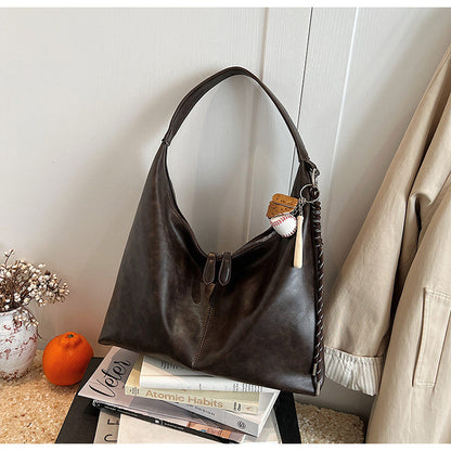 Ielgy Large-Capacity All-Match Lazy High-End Shoulder Underarm Bag Commuter Soft Leather Tote Bag