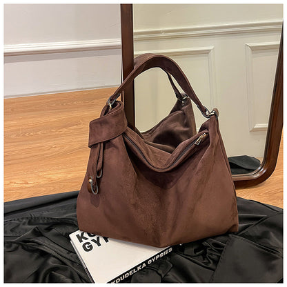 Ielgy Autumn Winter Retro Niche Underarm Bag Suede Large Capacity One-Shoulder Tote Bag