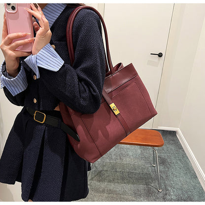 Ielgy High-End Feeling Large-Capacity Commuter Bag Fashion Portable Tote Bag All-Match Retro Shoulder