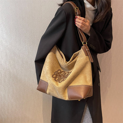 Ielgy Large Capacity Commuter Tote Bag Fashion Autumn Winter Suede One-Shoulder Shopping Bag