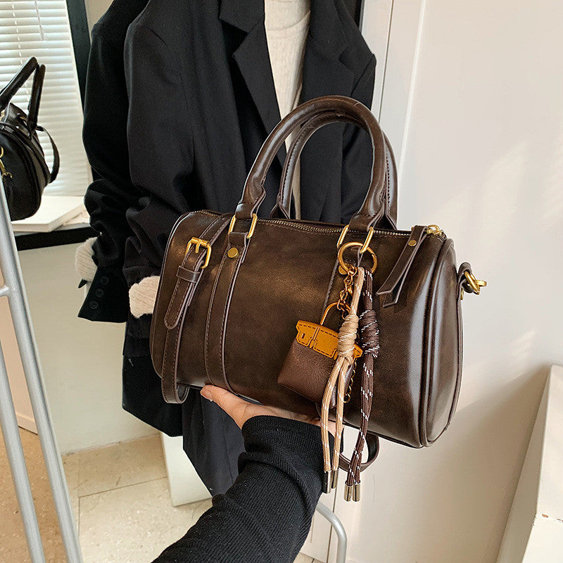 Ielgy Retro Fashion Texture Trendy Korean Style All-Match Cross-Body Boston Portable Pillow Bag