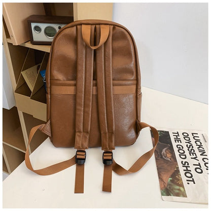 Ielgy pu Pure Color Simple Daily Commuter Backpack Large Capacity Backpack Travel Bag