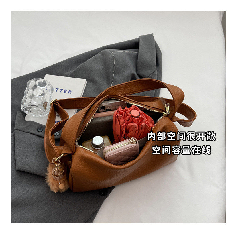 Ielgy Retro Lychee Pattern Soft Leather Pillow Bag Simple Niche One-Shoulder Diagonal Casual Bag