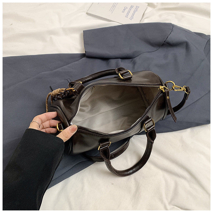 Ielgy Retro Fashion Texture Trendy Korean Style All-Match Cross-Body Boston Portable Pillow Bag