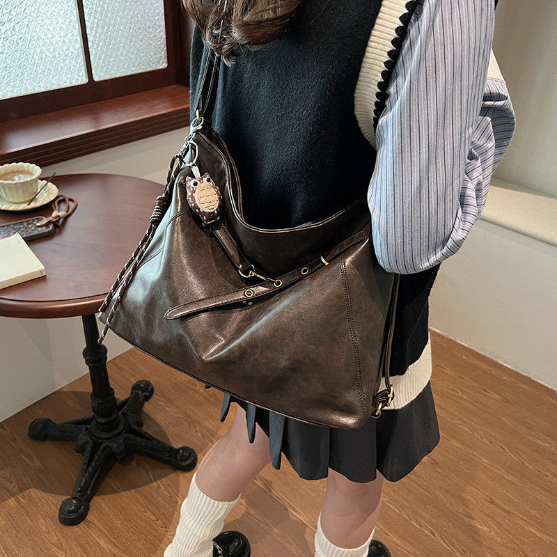 Ielgy Tote Bag Commuter Backpack Retro Fashion Large-Capacity One-Shoulder Female Bag