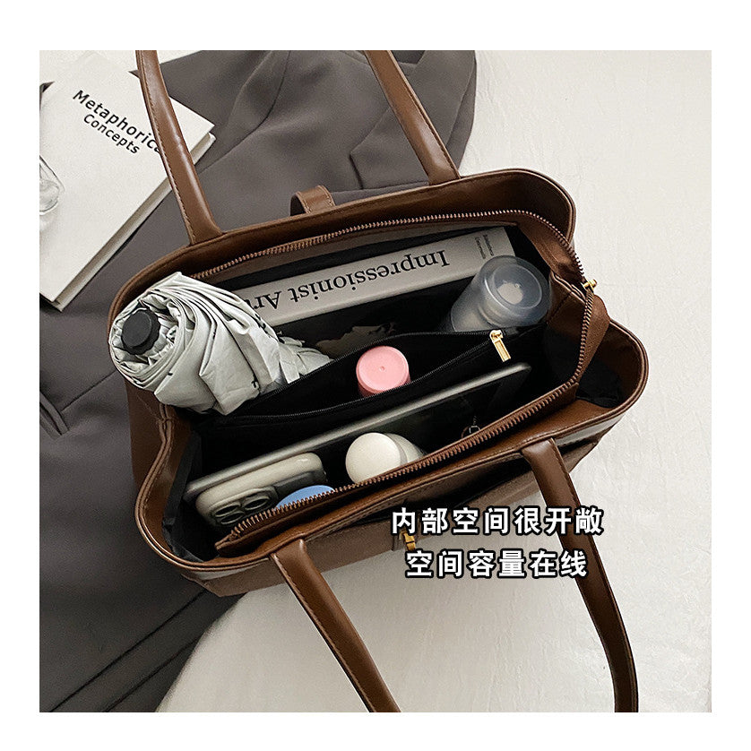 Ielgy High-End Feeling Large-Capacity Commuter Bag Fashion Portable Tote Bag All-Match Retro Shoulder