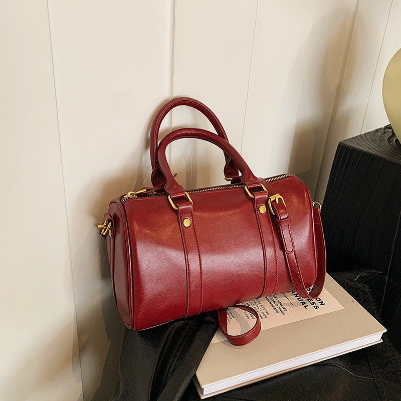 Ielgy Retro Fashion Texture Trendy Korean Style All-Match Cross-Body Boston Portable Pillow Bag