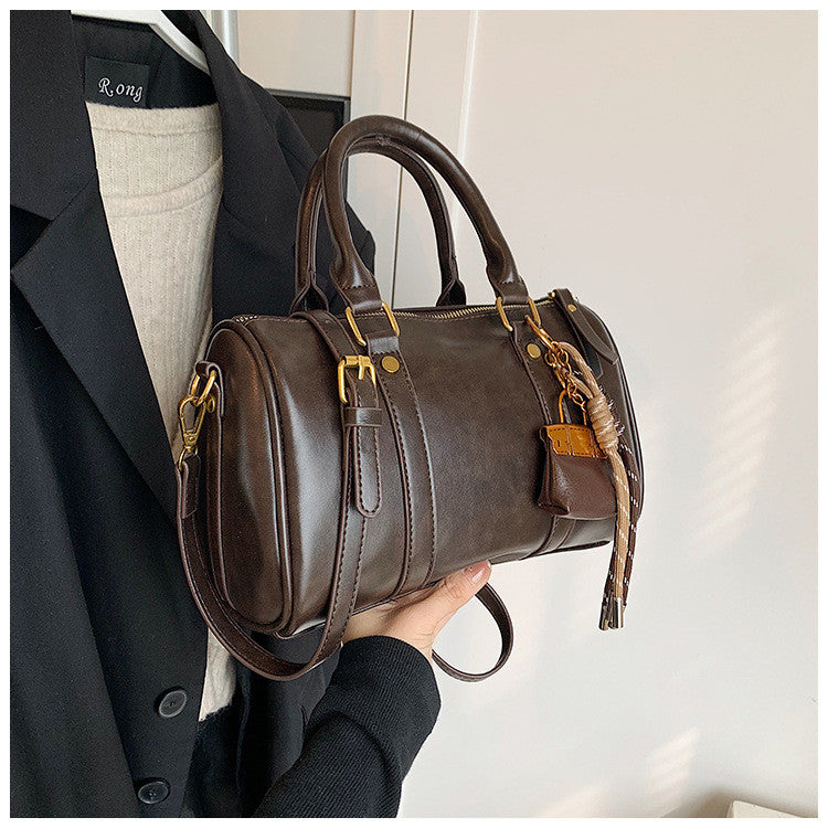 Ielgy Retro Fashion Texture Trendy Korean Style All-Match Cross-Body Boston Portable Pillow Bag