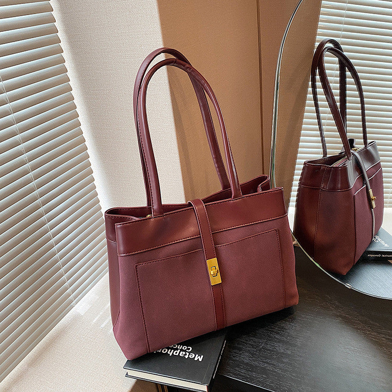 Ielgy High-End Feeling Large-Capacity Commuter Bag Fashion Portable Tote Bag All-Match Retro Shoulder