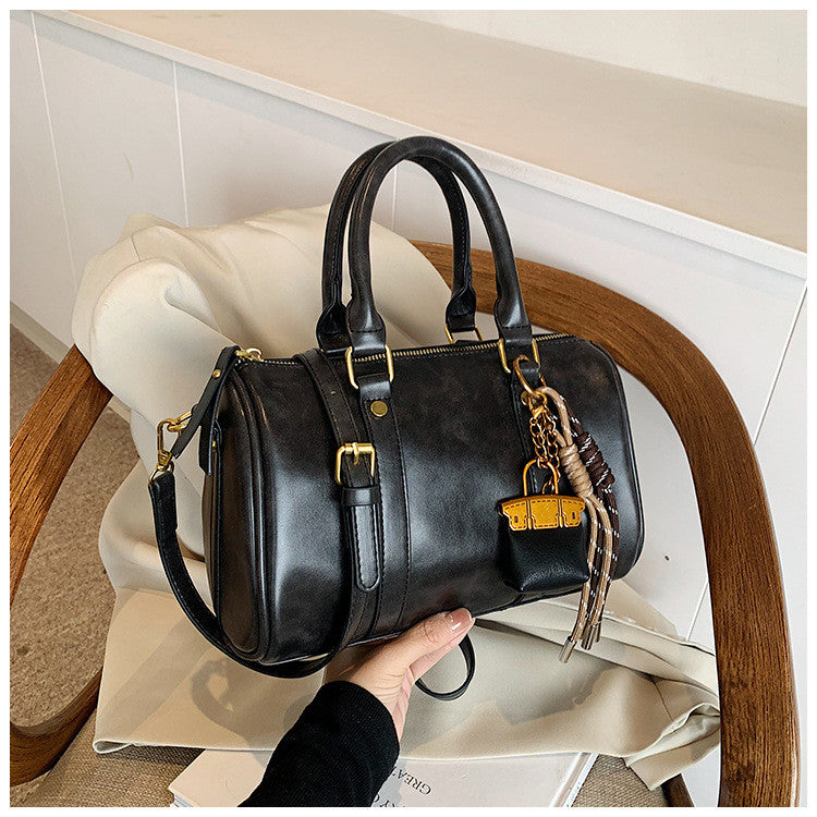 Ielgy Retro Fashion Texture Trendy Korean Style All-Match Cross-Body Boston Portable Pillow Bag