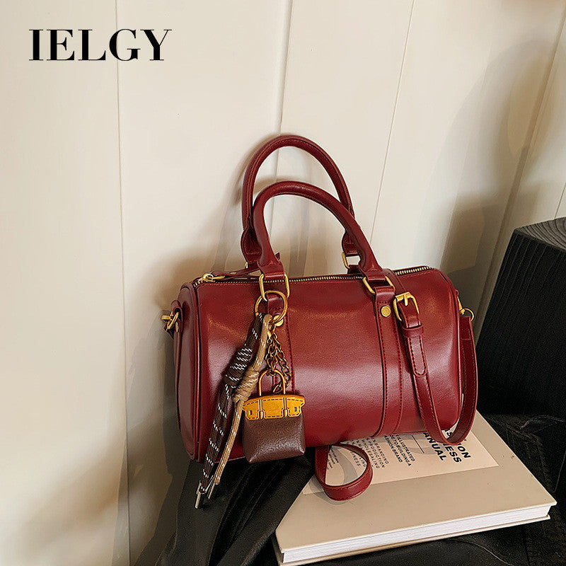 Ielgy Retro Fashion Texture Trendy Korean Style All-Match Cross-Body Boston Portable Pillow Bag