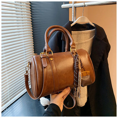 Ielgy Retro Fashion Texture Trendy Korean Style All-Match Cross-Body Boston Portable Pillow Bag