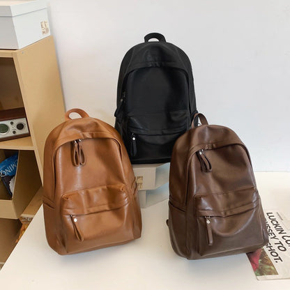 Ielgy pu Pure Color Simple Daily Commuter Backpack Large Capacity Backpack Travel Bag