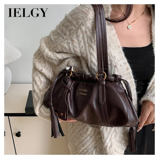 Ielgy Retro Large-Capacity Autumn Winter All-Match Casual Shoulder Bag Simple Work Commuter Tote Bag