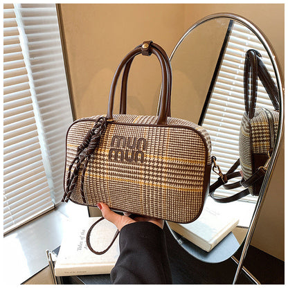 Ielgy Fashion Plaid Handbag Shoulder Crossbody Commuter Boston Pillow Bag