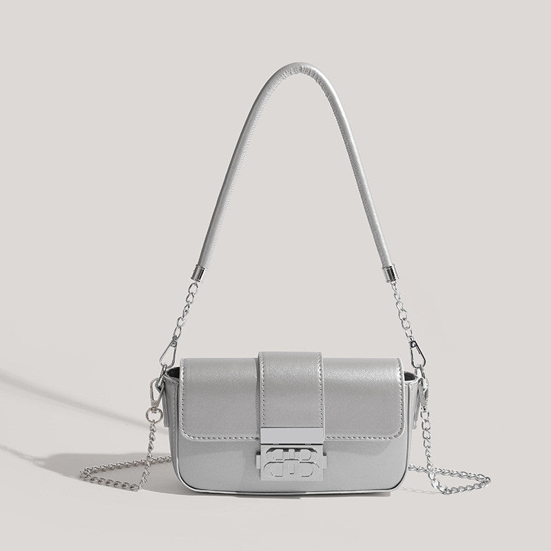 Ielgy Niche Trendy Metallic Silver Underarm Female Bag