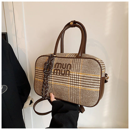 Ielgy Fashion Plaid Handbag Shoulder Crossbody Commuter Boston Pillow Bag