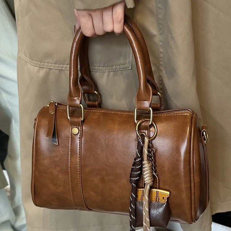 Ielgy Retro Fashion Texture Trendy Korean Style All-Match Cross-Body Boston Portable Pillow Bag