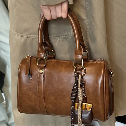 Ielgy Retro Fashion Texture Trendy Korean Style All-Match Cross-Body Boston Portable Pillow Bag