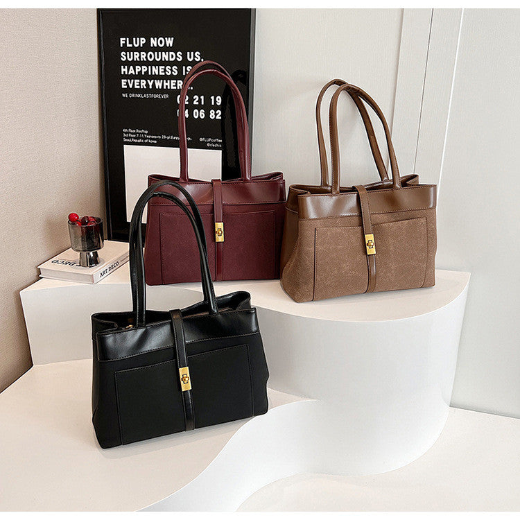Ielgy High-End Feeling Large-Capacity Commuter Bag Fashion Portable Tote Bag All-Match Retro Shoulder