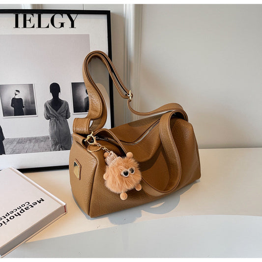 Ielgy Retro Lychee Pattern Soft Leather Pillow Bag Simple Niche One-Shoulder Diagonal Casual Bag