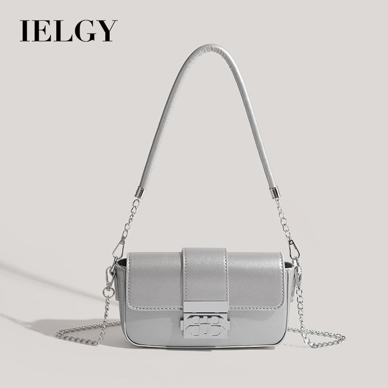 Ielgy Niche Trendy Metallic Silver Underarm Female Bag