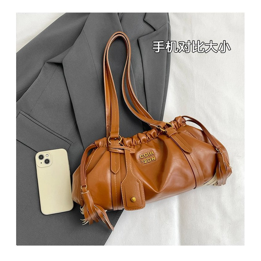Ielgy Retro Large-Capacity Autumn Winter All-Match Casual Shoulder Bag Simple Work Commuter Tote Bag