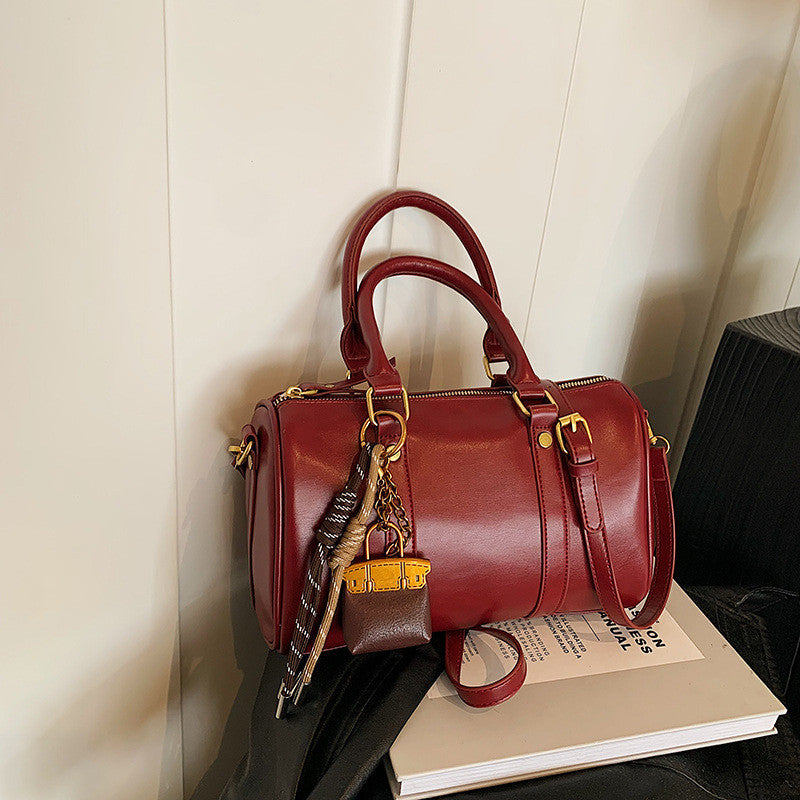 Ielgy Retro Fashion Texture Trendy Korean Style All-Match Cross-Body Boston Portable Pillow Bag