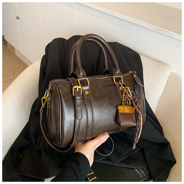 Ielgy Retro Fashion Texture Trendy Korean Style All-Match Cross-Body Boston Portable Pillow Bag