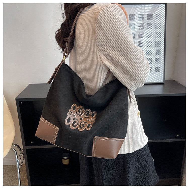 Ielgy Large Capacity Commuter Tote Bag Fashion Autumn Winter Suede One-Shoulder Shopping Bag
