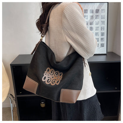 Ielgy Large Capacity Commuter Tote Bag Fashion Autumn Winter Suede One-Shoulder Shopping Bag