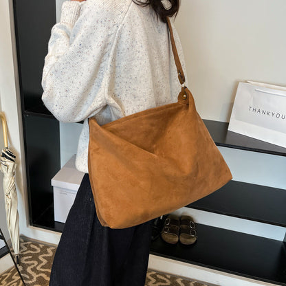 Ielgy Autumn Winter Retro Niche Underarm Bag Suede Large Capacity One-Shoulder Tote Bag